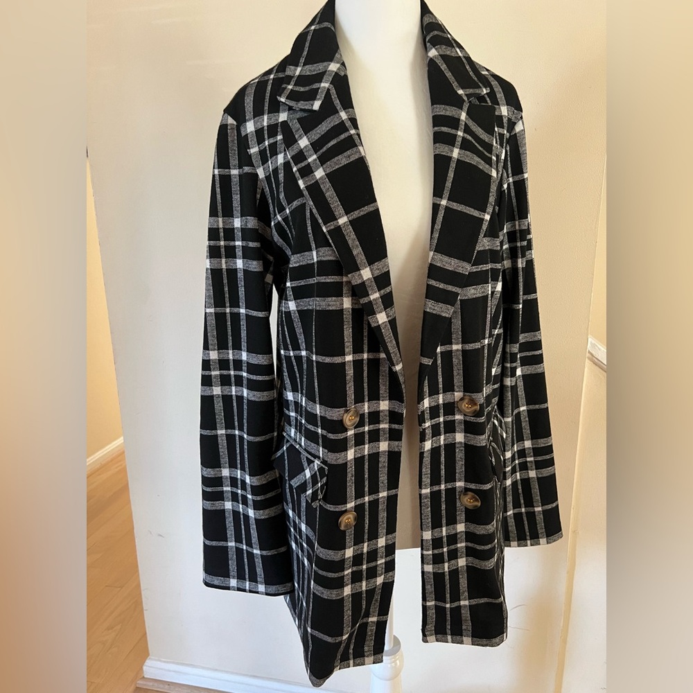 Topshop Black and White Plaid Blazer